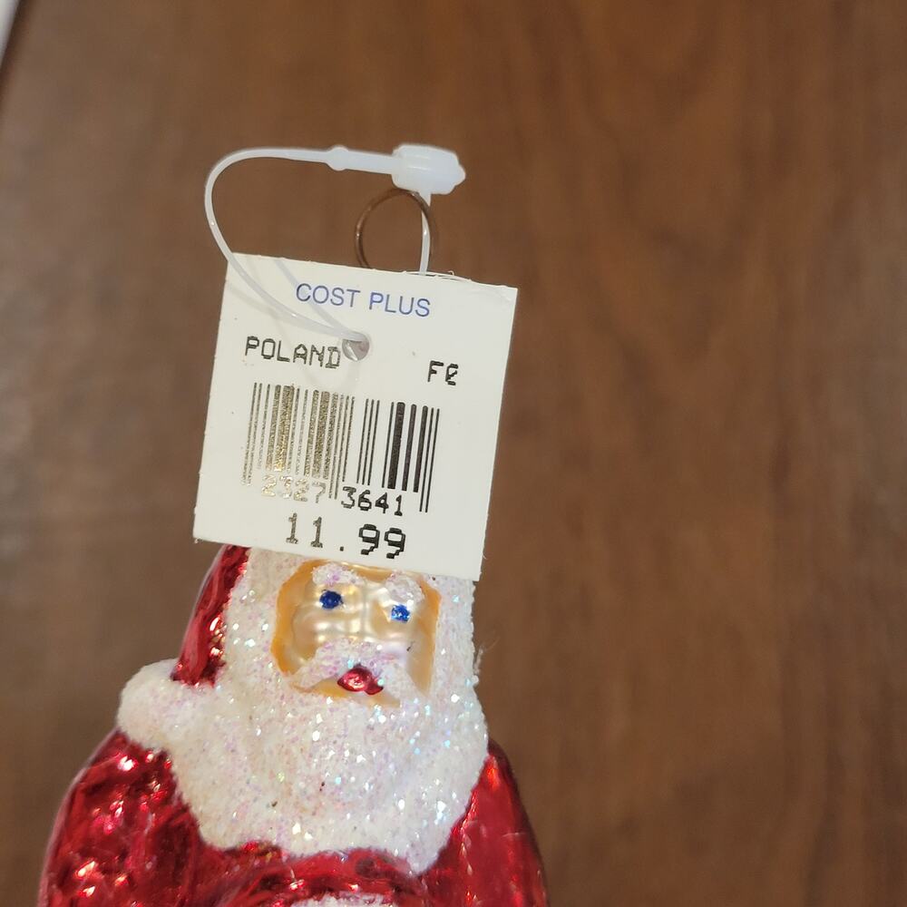 Vintage Cost Plus World Market Glass Santa Ornament Poland Blown Glass - Picture 9 of 10